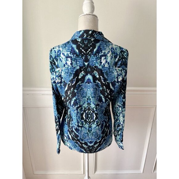 Joe Fresh Blue & Black Reptile Print Button-Front Long Sleeve Shirt M - Picture 3 of 4